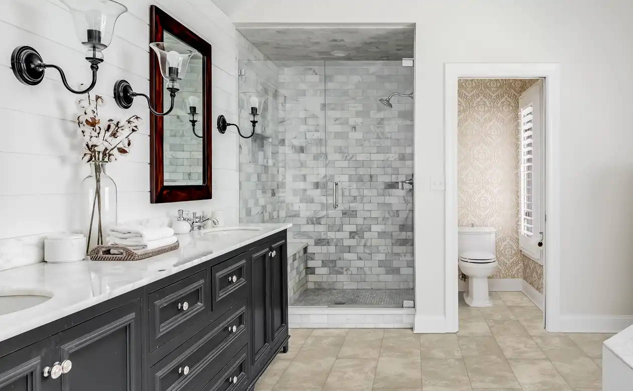 Tile bathroom with custom tile shower